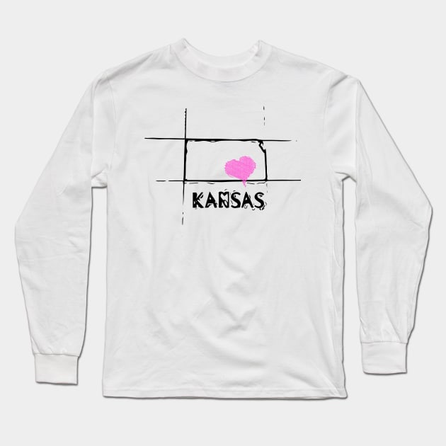Love Kansas State Sketch USA Art Design Long Sleeve T-Shirt by DimDom